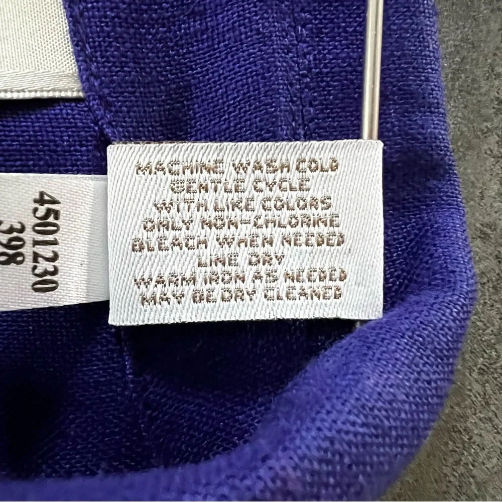 Chico’s Blazer Jacket Size 1 Medium 8‎ Blue Purple 100% Linen Jacket 3/4 Sleeve